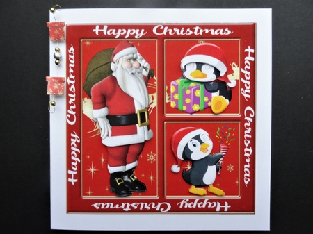 Santa Christmas penguins aprox 7x7inches by Valerie Spowart