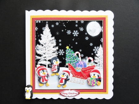Christmas Penguins aprox 7x7inches by Valerie Spowart