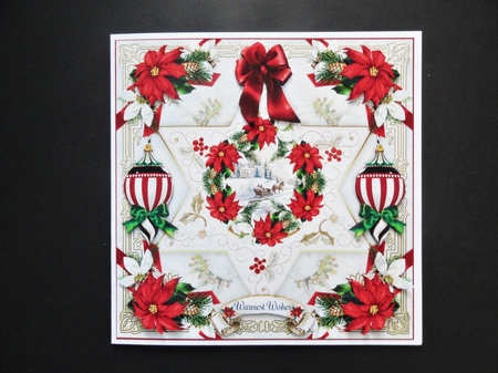 Poinsettia Star Christmas Card Front With Decoupage by Valerie Spowart