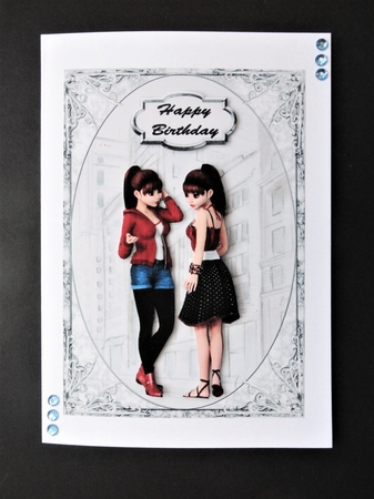 Girl Talk - A5 card front with decoupage by Valerie Spowart