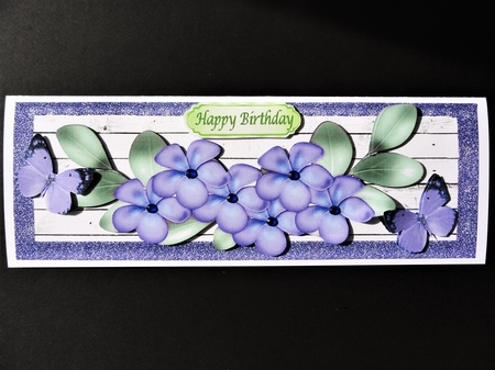 Pretty purple flowers with butterflies DL Card by Valerie Spowart