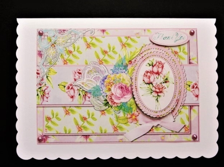 A5 Rose Bouquet Card Front with Toppers and Sentiments, Pink/Green by Valerie Spowart