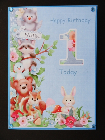 Woodland friends 1st birthday print and fold quick card by Valerie Spowart