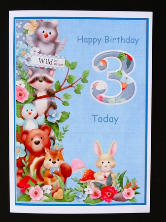 Woodland friends 3rd birthday print and fold quick card by Valerie Spowart