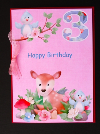 Little Deer 3rd birthday print and fold quick card by Valerie Spowart