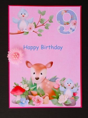 Little Deer 9th birthday print and fold quick card by Valerie Spowart
