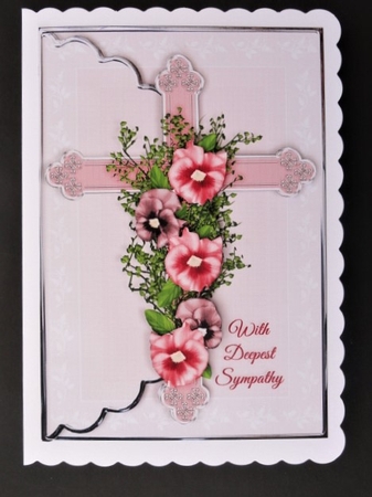 Sympathy Cross 3 Scalloped Edge Faux Envelope Card by Valerie Spowart