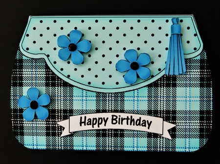 3D Shaped Card  Kit - Pretty Tartan & Polka Dot Fold Over Clutch Bag by Valerie Spowart