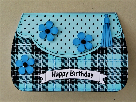 3D Shaped Card  Kit - Pretty Tartan & Polka Dot Fold Over Clutch Bag by Valerie Spowart