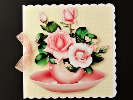Floral Teacup & Saucer Decoupage Sheet - Blush Roses by Valerie Spowart