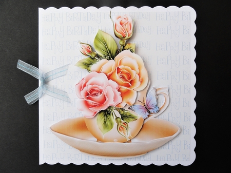 Floral Teacup & Saucer Decoupage Sheet - Glow Roses by Valerie Spowart