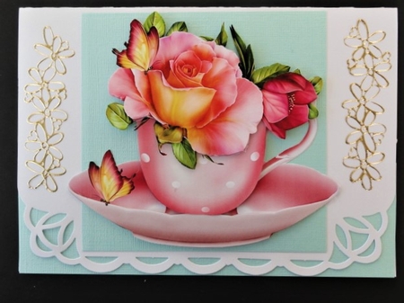 Floral Teacup & Saucer Decoupage Sheet - Peach Roses by Valerie Spowart