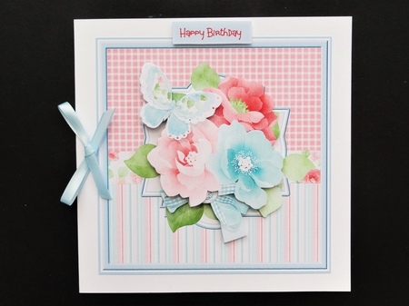 Flowers and butterfly 7x7 card by Valerie Spowart