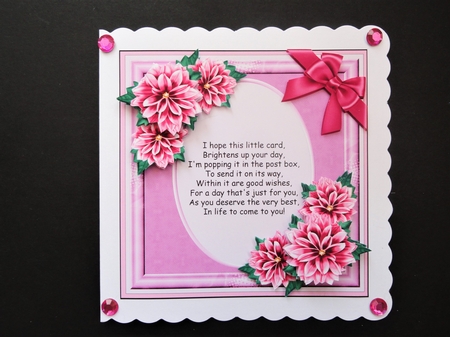 Pink Dahlia card A4 sheet with decoupage and female sentiments by Valerie Spowart