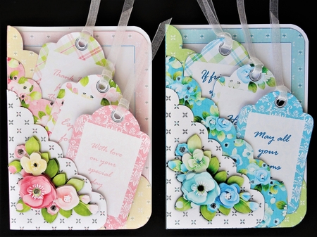 Pink & Blue Floral Scalloped Edge Pocket Cards Combined Kit  by Valerie Spowart