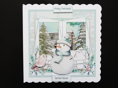 Snowman and robin 7x7 card by Valerie Spowart