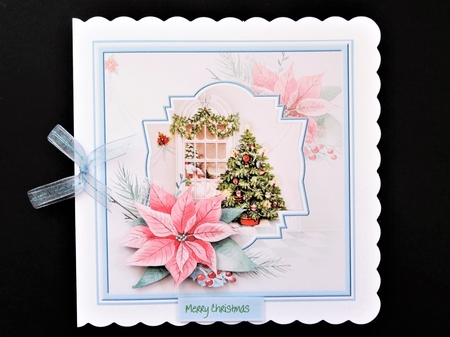 Christmas tree and poinsettia 7x7 card by Valerie Spowart