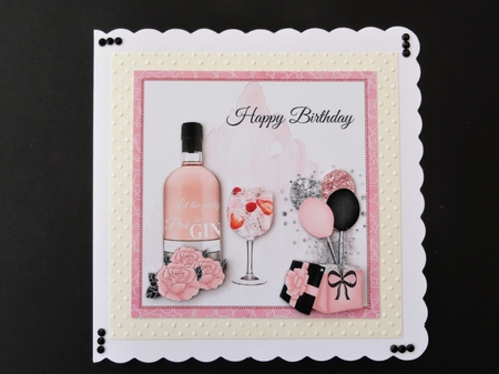 Pink Gin birthday card 6x6 topper by Valerie Spowart