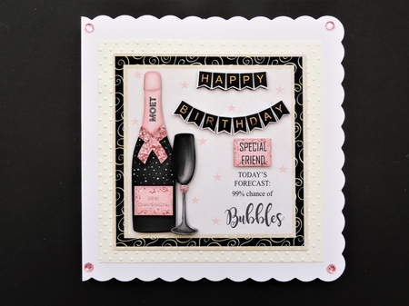 Pink Champagne birthday card 6x6 topper by Valerie Spowart