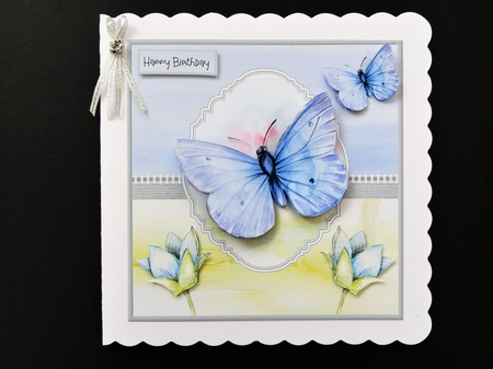 Blue butterfly 6x6 card by Valerie Spowart