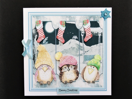 Owls hooting Christmas 6x6 card by Valerie Spowart