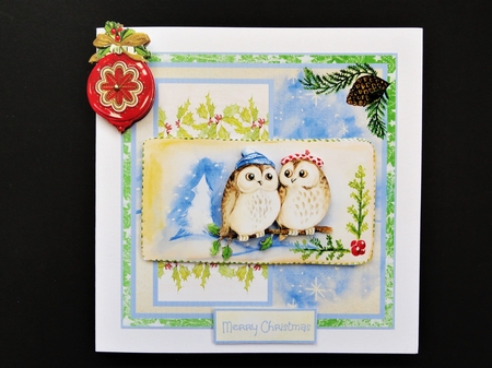 Christmas owls 6x6 card by Valerie Spowart
