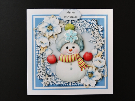 Gorgeous Snowman In A Bobble Hat  With Blue Festive Flowers 6x6 by Valerie Spowart