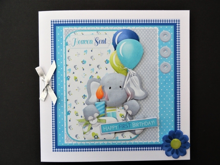 Baby elephant first birthday 6x6 card by Valerie Spowart