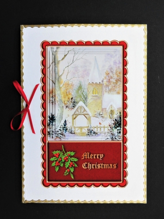 Lovely Snowy Church Scene Pyramid Topper (Red) by Valerie Spowart