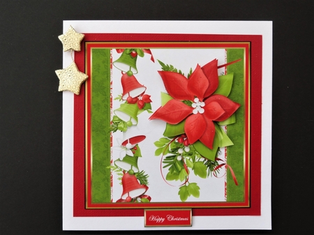Red poinsettias and bells 6x6 card by Valerie Spowart