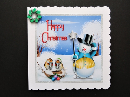 Snow Christmas 1 - 6x6 inch card front with decoupage. by Valerie Spowart