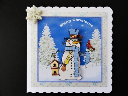Snowman and birds friends 5x5x5x5 card by Valerie Spowart