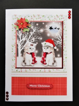 Sweet cats christmas card front & decoupage by Valerie Spowart