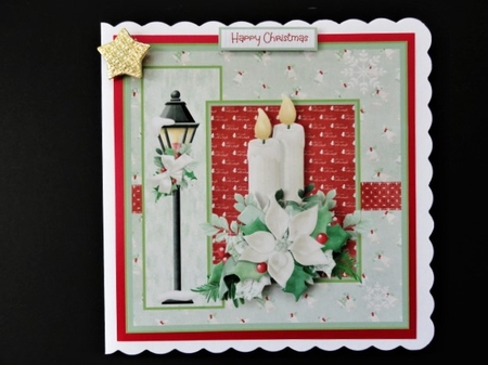 Candles and poinsettia 7x7 card by Valerie Spowart