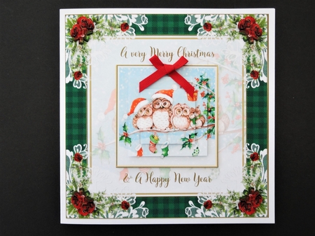 Christmas Snowy Vintage Owls 8x8ins Mini Kit 1 by Valerie Spowart