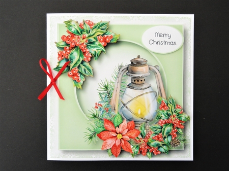 Watercolour Christmas Lamp & Holly by Valerie Spowart