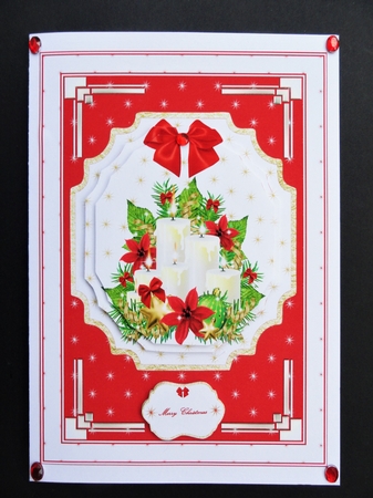 A5 red and white candle arrangement step by step card front by Valerie Spowart
