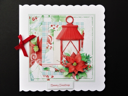 Red poinsettia and lantern 6x6 by Valerie Spowart