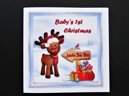 Babys 1st Christmas 1 - 7x7 inch card front with Decoupage by Valerie Spowart