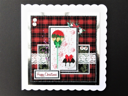 6 x 6 Christmas Card Front Plaid/Iced Cake Pops with Toppers and Sentiments by Valerie Spowart