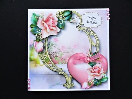 Hearts & Flowers On Golden Frame - Edwardian Roses by Valerie Spowart