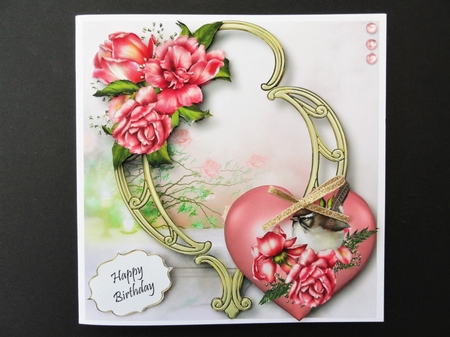 Hearts & Flowers On Golden Frame - Glory Roses by Valerie Spowart