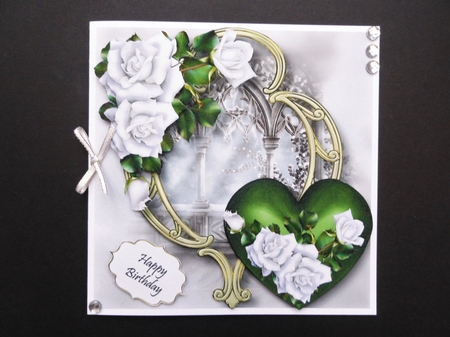 Hearts & Flowers On Golden Frame - White Roses by Valerie Spowart