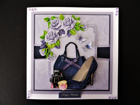 Purple Bag, Makeup and Shoes with Butterflies by Valerie Spowart