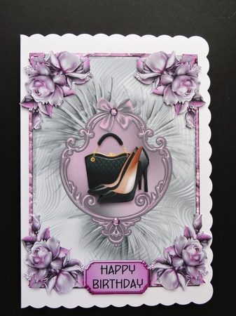 Shoes Glorious Shoes - A5 card front with decoupage by Valerie Spowart
