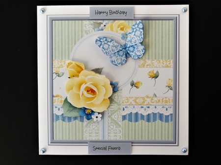 Rose and butterfly 7x7  by Valerie Spowart