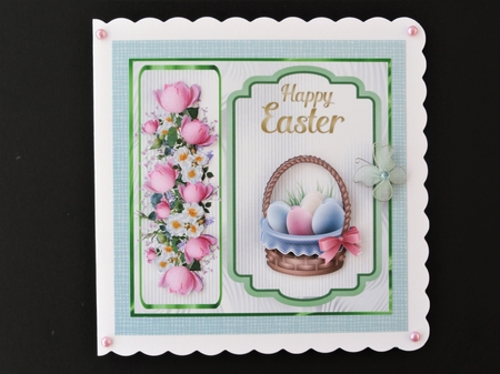 Pretty Easter Basket - 6x6 inch card front with decoupage by Valerie Spowart
