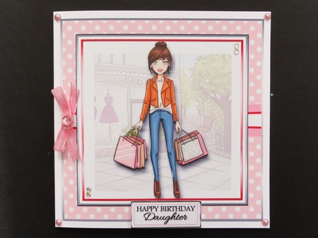 8x8 Card Front Shopping Lady & Decoupage  by Valerie Spowart