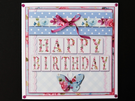 Pink Floral 7.5 Inch Birthday Card Front & Insert by Valerie Spowart