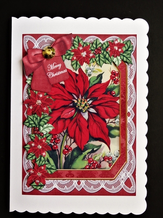 Red Poinsettia Merry Christmas 7x5in Fancy Lace Step by Step by Valerie Spowart
